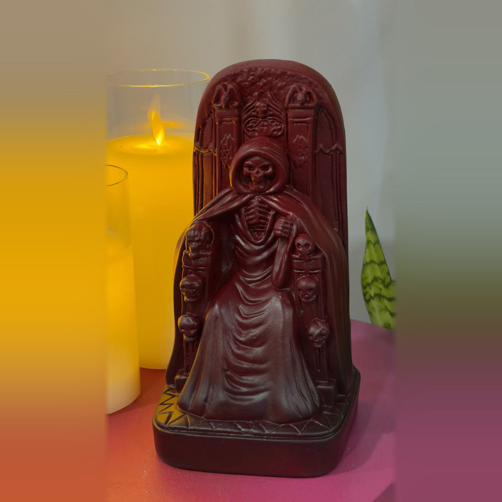 Estátua Exú Caveira no Trono Vinho Barbara Goy 22cm